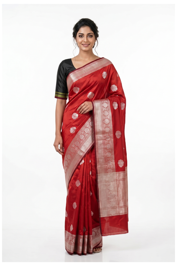 Royal Red Banarasi Silk Saree With Weaving