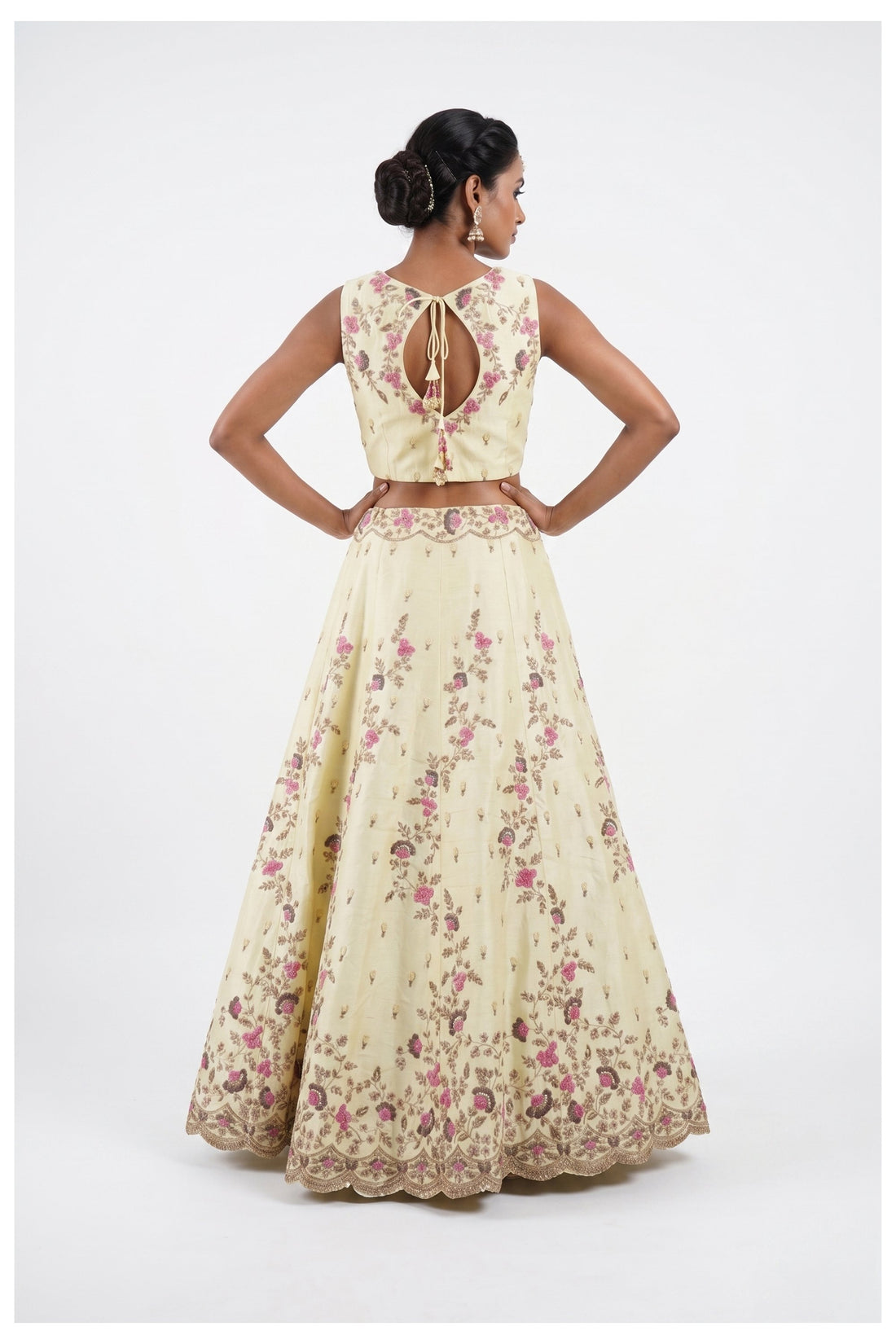 Ivory Floral Embroidered Lehenga Choli With Blush Pink Net Dupatta