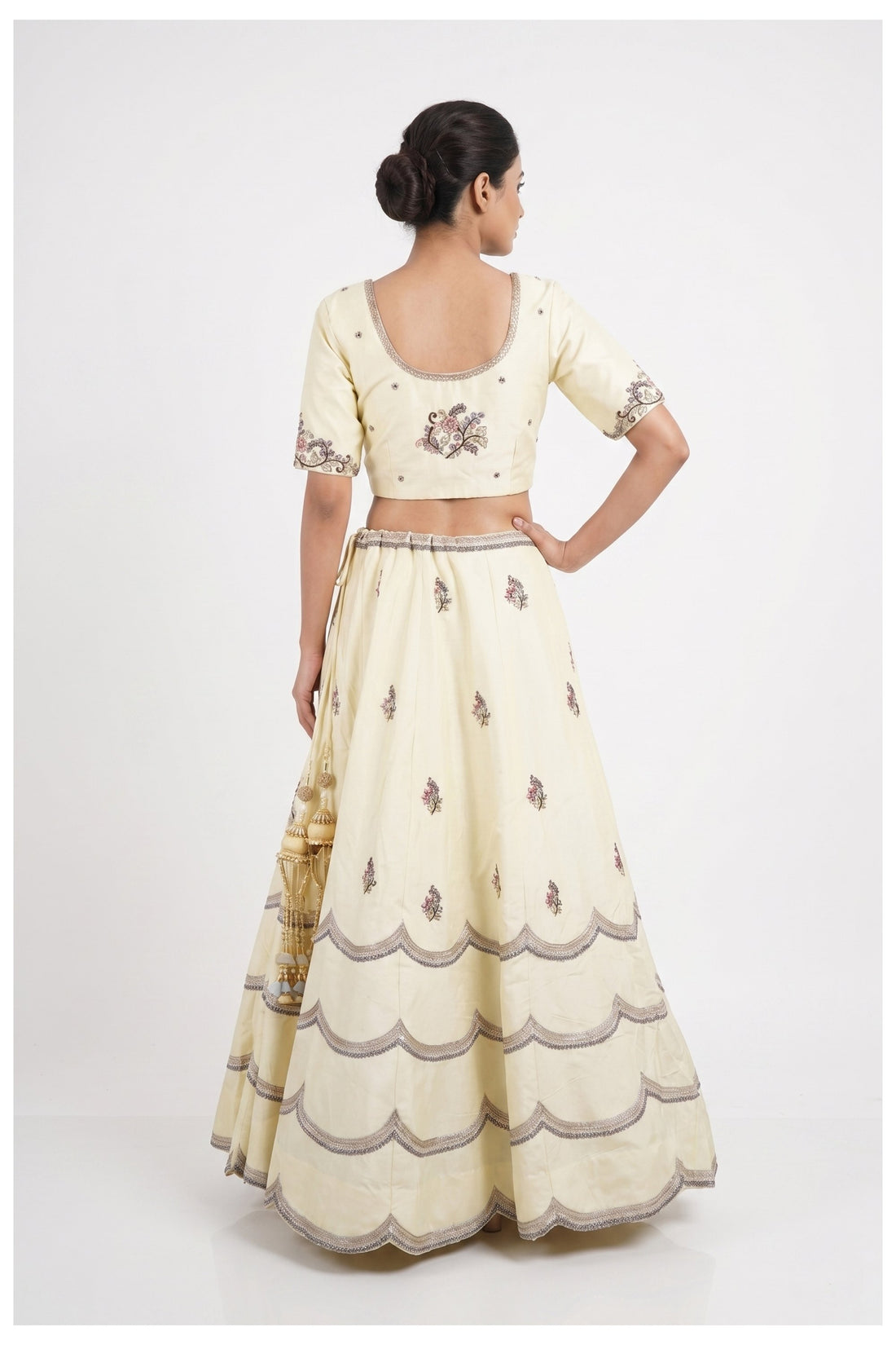Cream Floral Embroidered Designer Lehenga Choli With Soft Net Dupatta