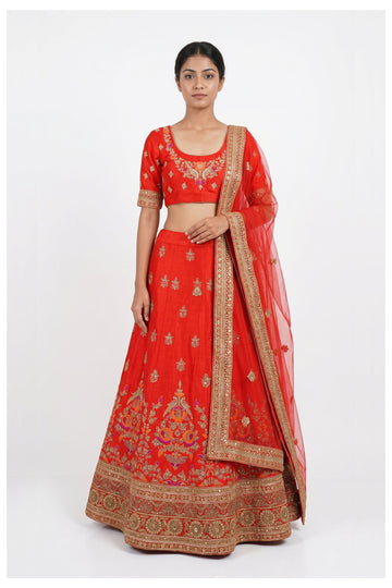 Red Handwork & Embroidery Unstitch Blouse Chaniya Choli