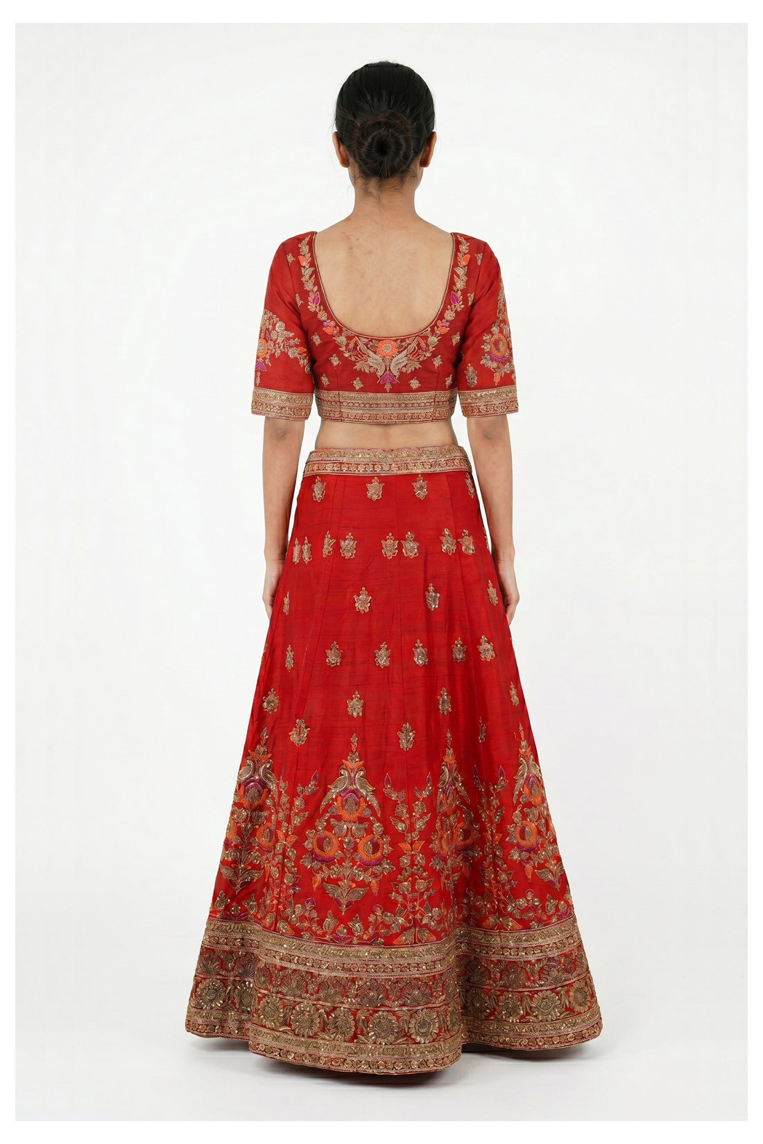 Red Handwork & Embroidery Unstitch Blouse Chaniya Choli