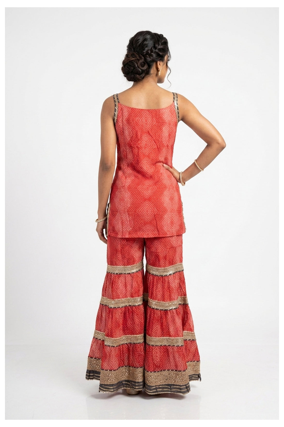 Coral Pink Sharara Set With Net Dupatta