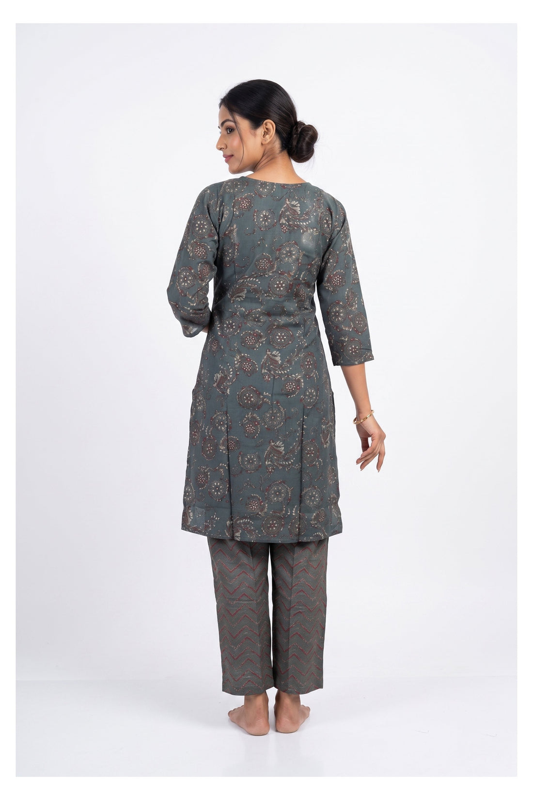 Charcoal Grey Printed Co-Ord Kurta Set