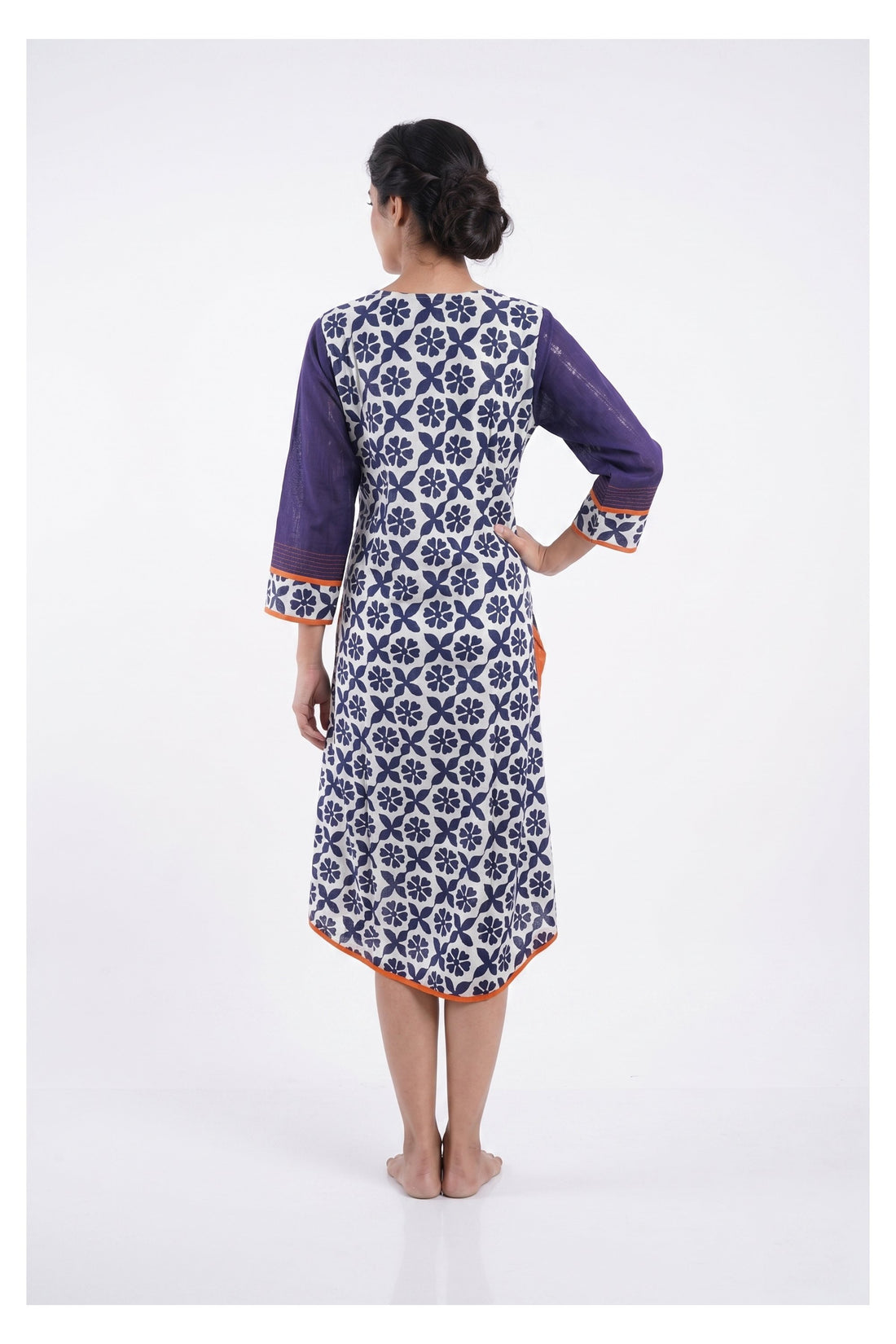 Navy Blue Printed Indo-Western Midi Dress