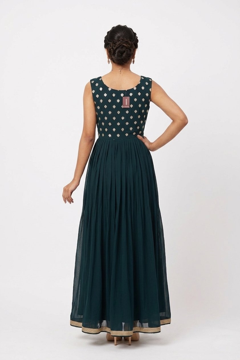 Emerald Green Embroidered Anarkali Gown With Dupatta