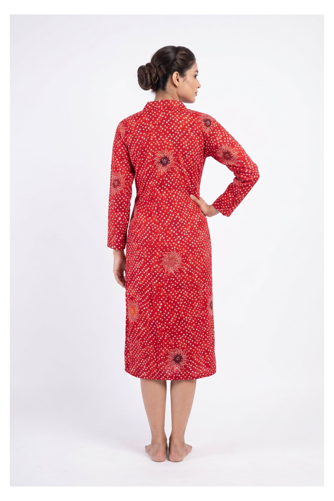 Ruby Red Bandhani Print Indo-Western Midi Dress