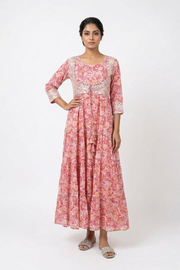 Pink Paisley Printed Flared Maxi Dress