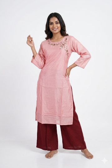 Blush Pink Embellished Kurta Palazzo Set