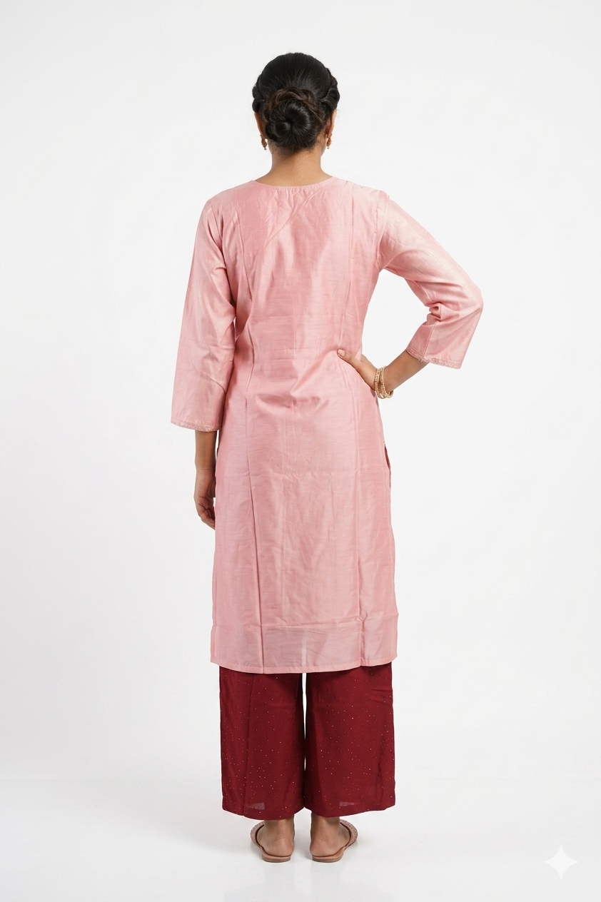 Blush Pink Embellished Kurta Palazzo Set