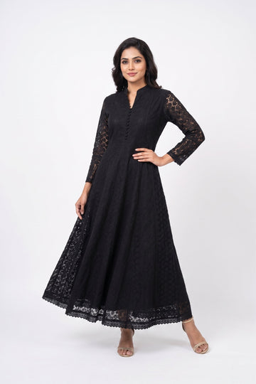 Elegant Black Lace Anarkali Gown