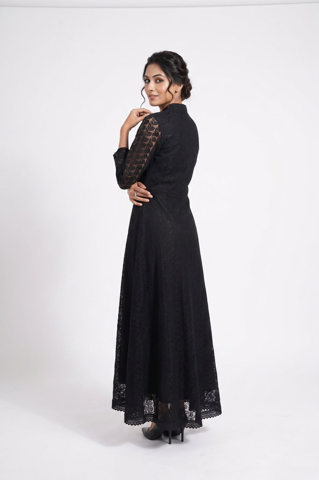 Elegant Black Lace Anarkali Gown