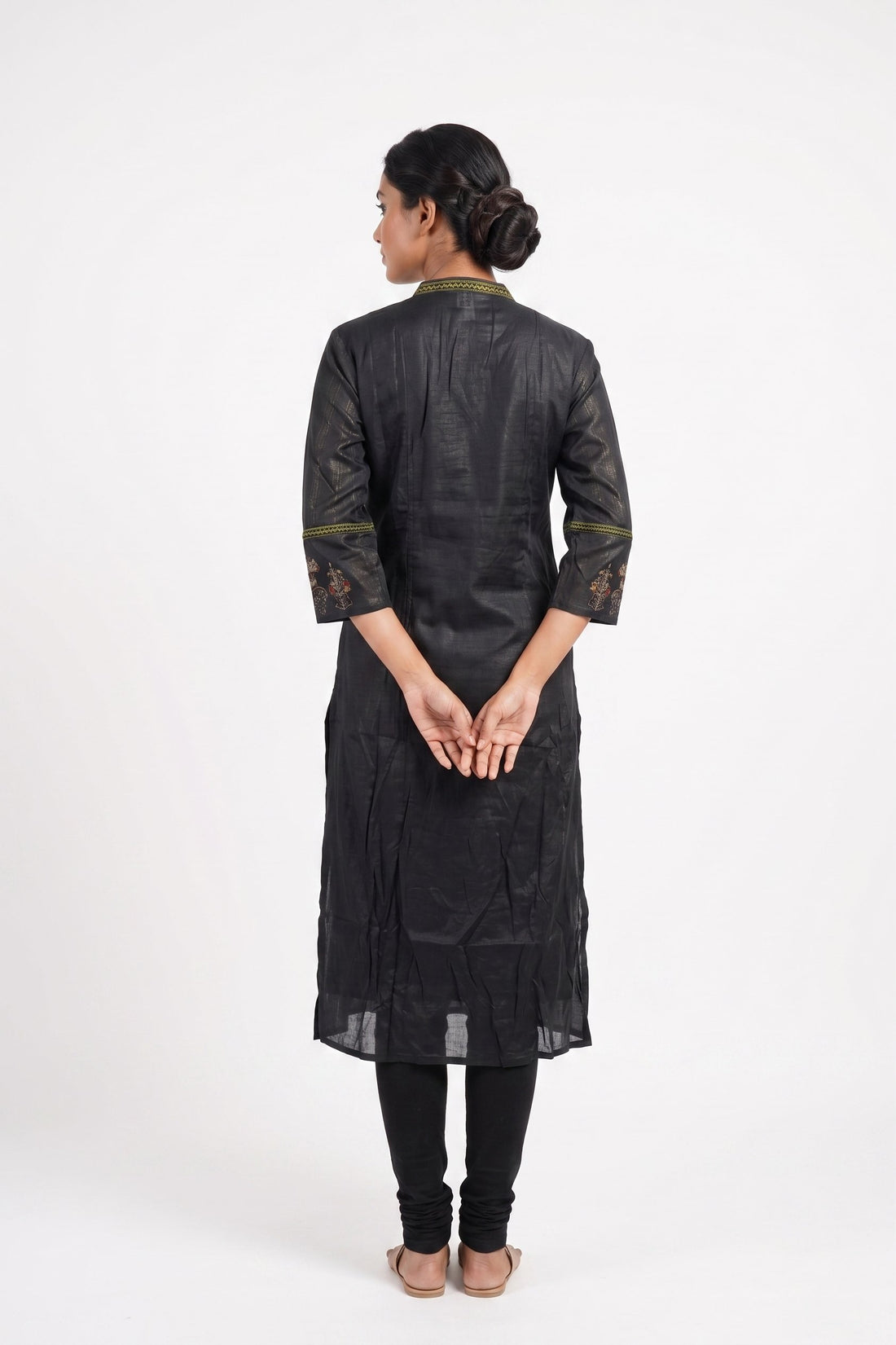 Midnight Black Embroidered Kurta Set With Contrast Dupatta