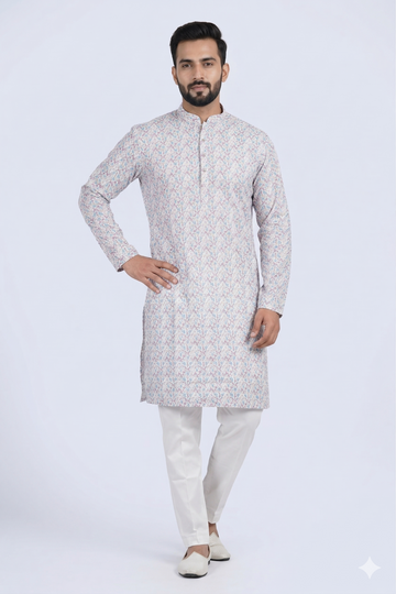 Pastel Floral Printed Men’S Kurta