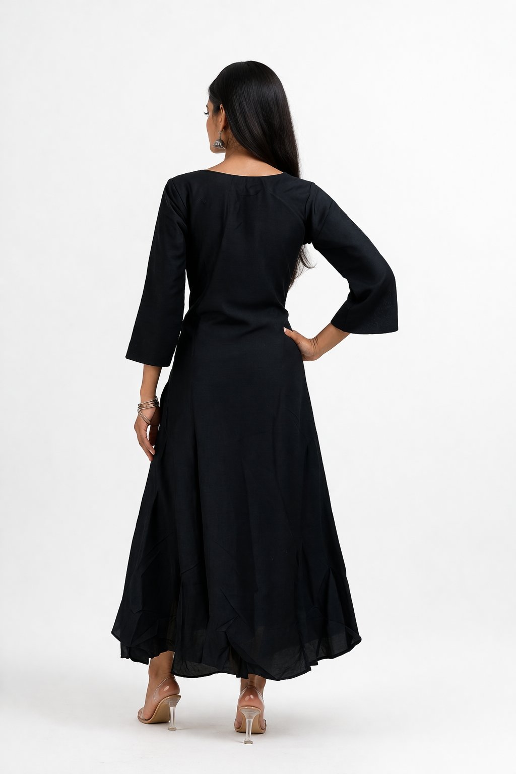 Midnight Black Draped Indowestern Maxi Dress