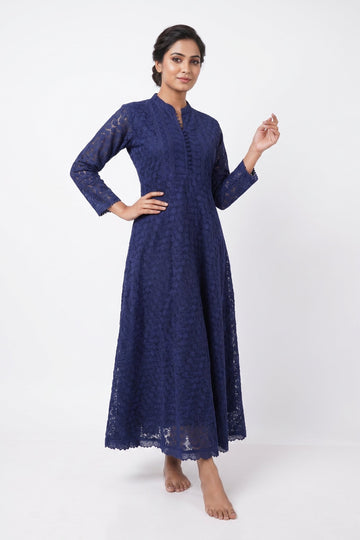 Midnight Blue Lace Anarkali Dress