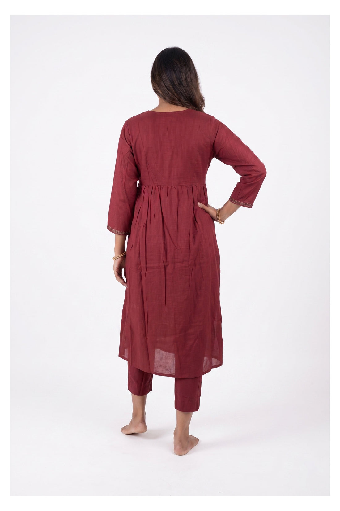 Rust Red Ethnic Suit Set With Handloom Style Dupatta