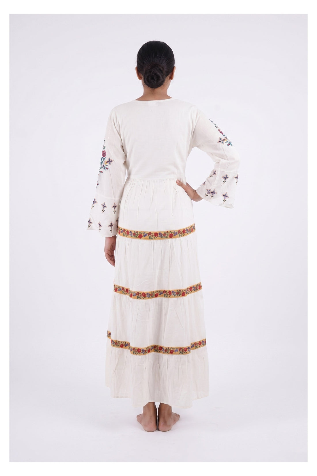 Ivory Floral Embroidered Tiered Maxi Dress
