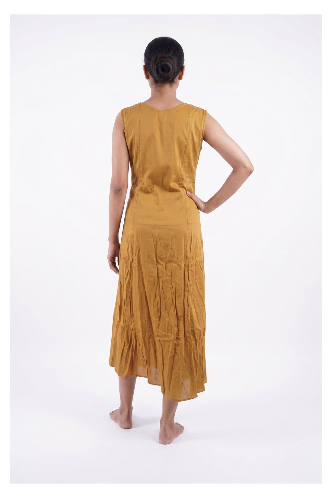 Mustard Black Printed Indo-Western Long Dress
