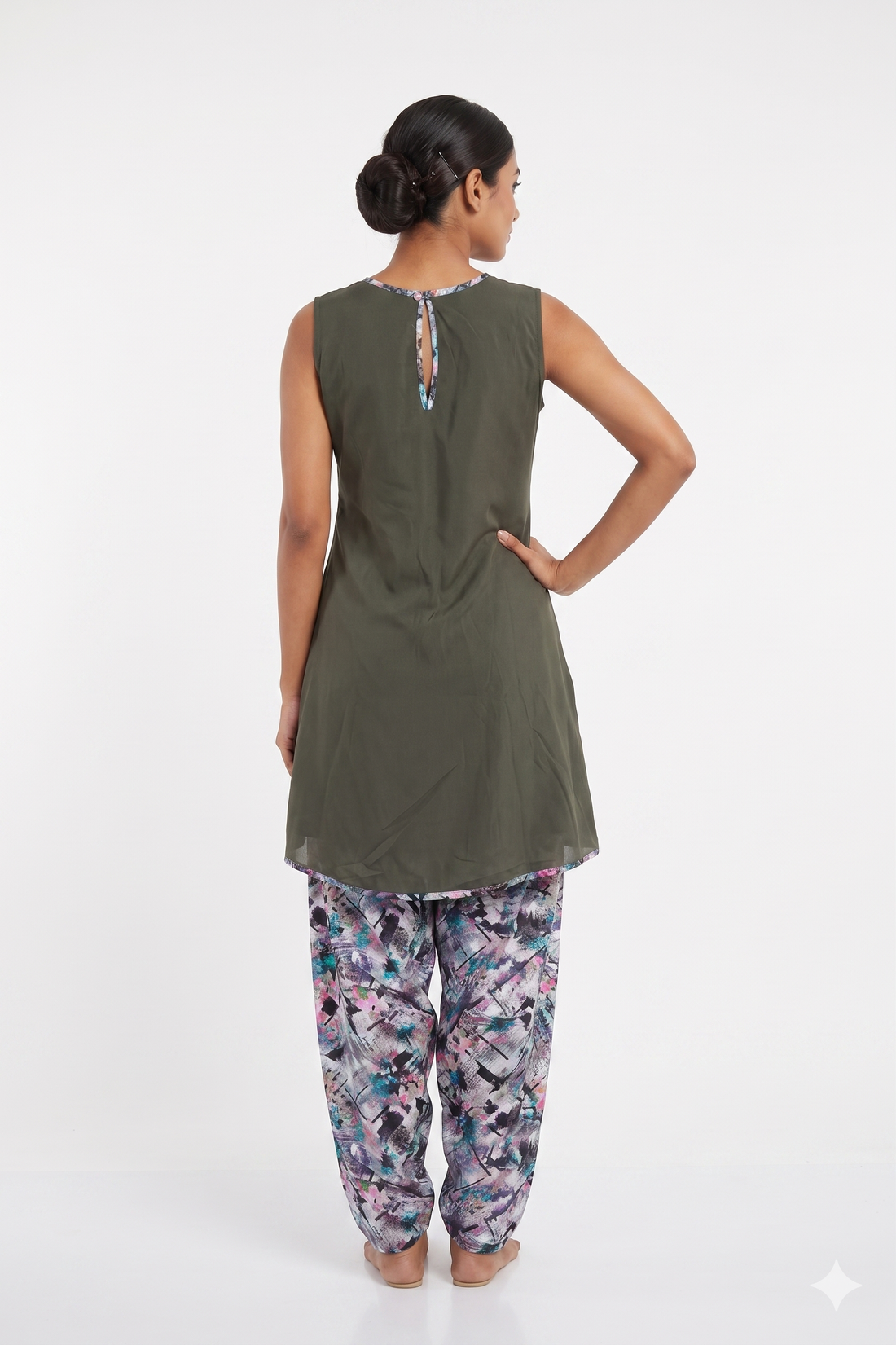 Olive Green Indo-Western Dhoti Set With Sheer Dupatta
