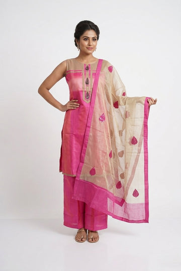 Blush Pink Festive Kurta Palazzo Dupatta Set