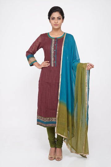 Wine & Teal Straight Kurta Set With Ombre Dupatta