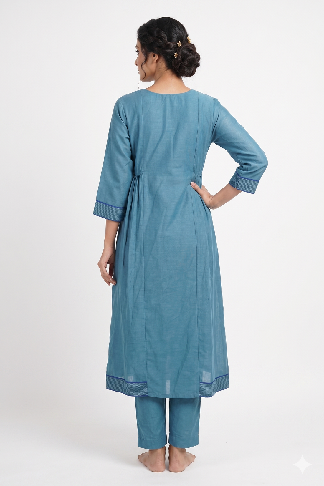 Sky Blue Embroidered Kurta Set With Ombre Dupatta