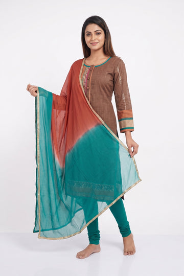 Rust Brown & Teal Elegance Churidar Set