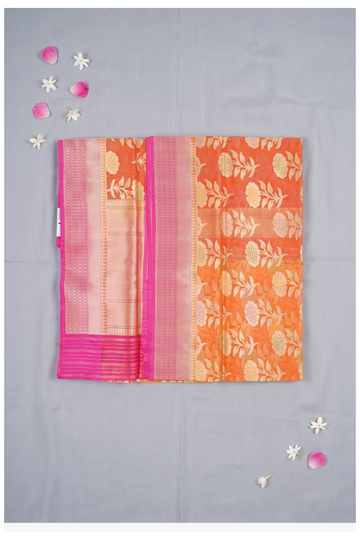 Tangerine Orange Banarasi Pure Silk Wedding Saree