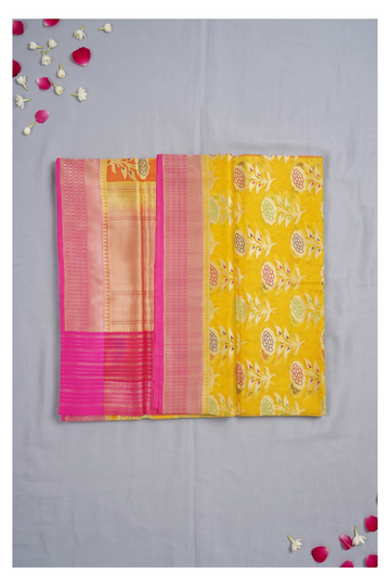 Bright Yellow Banarasi Pure Silk Wedding Saree