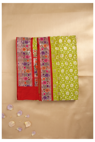 Lime Green Banarasi Pure Silk Wedding & Party Wear Saree