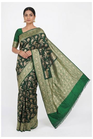 Black Banarasi Silk Saree With Jaal Weaving