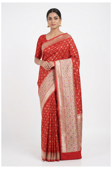 Royal Red Banarasi Silk Saree With Weaving