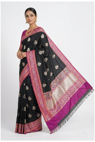 Black Banarasi Silk Saree With Weaving