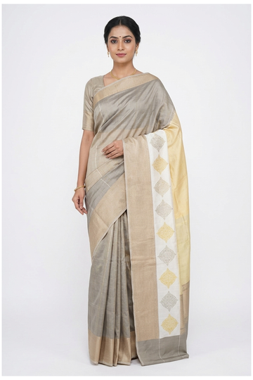 Beige Banarasi Pure Silk Saree With Weaving