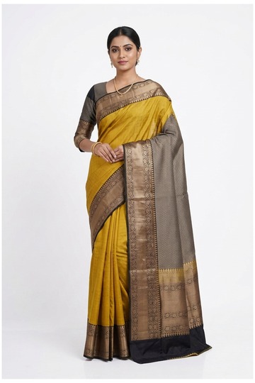 Mustard Banarasi Silk Saree With Weaving