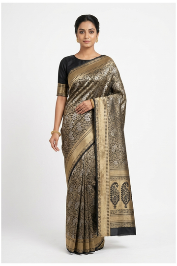 Black Banarasi Pure Silk Party Wear Saree