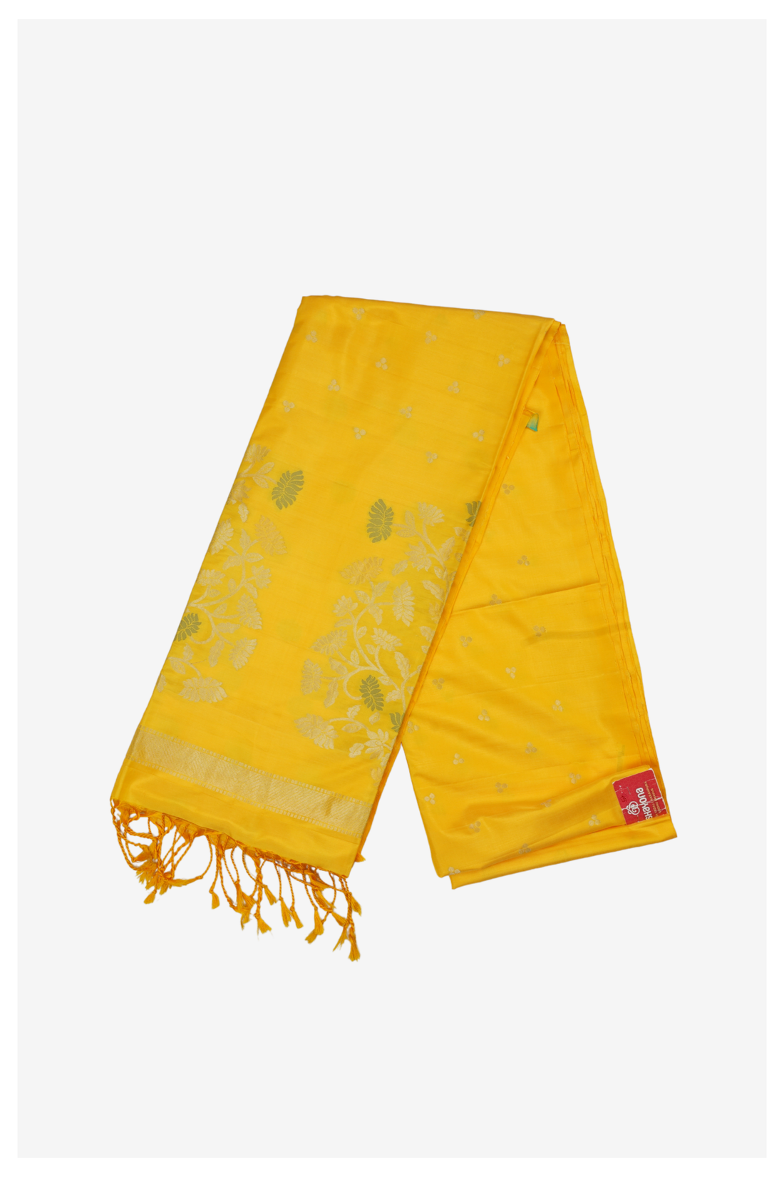 Premium Pure Silk Mustard Yellow Saree With Silver Zari Floral Weaving