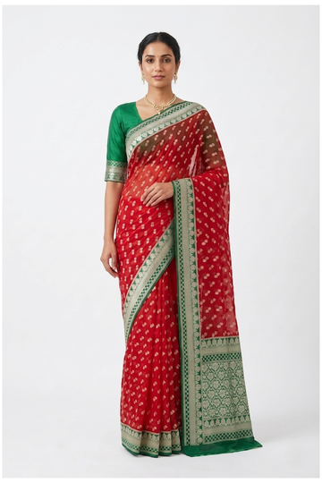 Crimson Red Banarasi Art Silk Wedding Saree