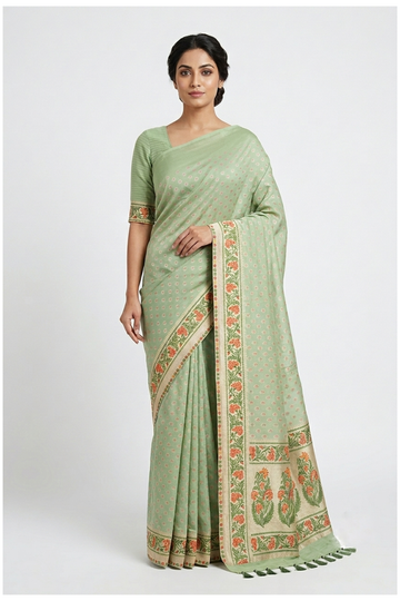 Pistachio Green Banarasi Georgette Art Silk Wedding Saree