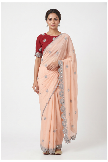 Blush Pink Banarasi Art Silk Wedding Party Wear Saree