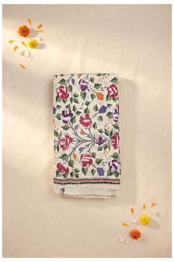 Ivory Cotton Floral Embroidered Wedding Saree