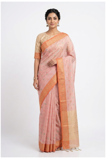 Pale Peach Art Silk Cotton Party Wear Saree