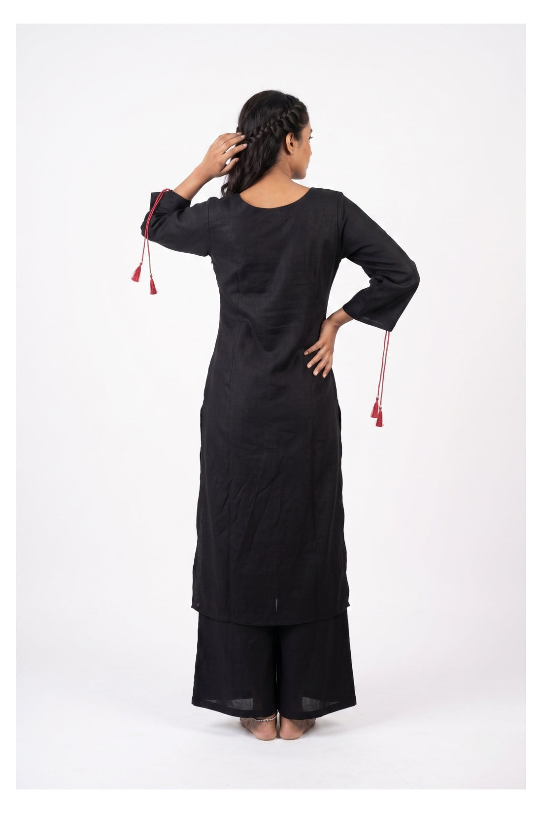 Black Straight Kurta Set With Tie-Dye Dupatta