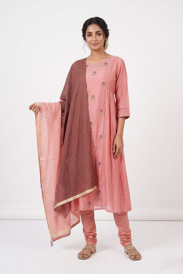Blush Pink Designer Anarkali Suit Set With Dual Tone Dupatta