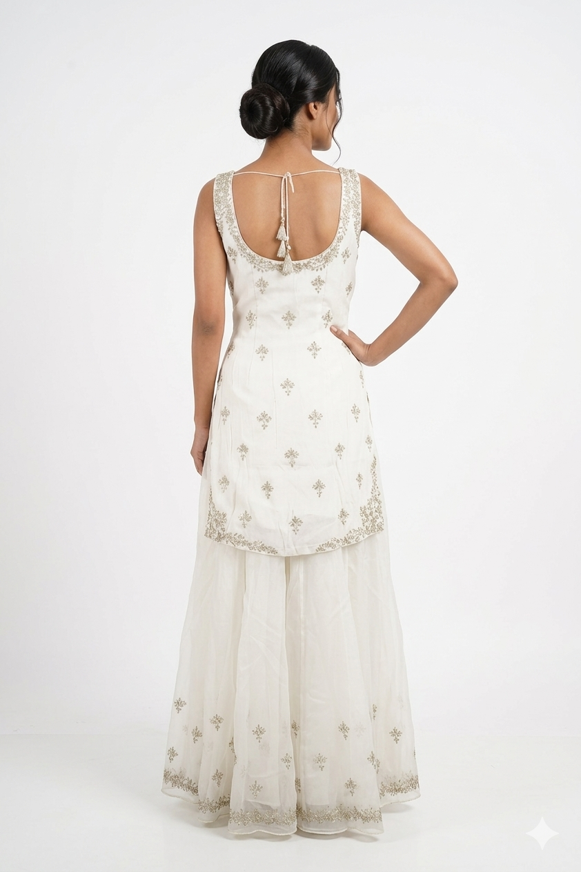 Ivory Elegance Kurta With Embroidered Sharara Set