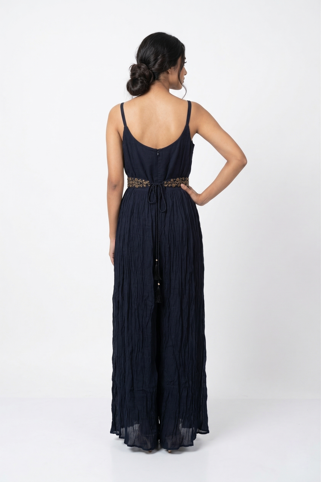 Dark & Blue Embroidered Cape Style Anarkali Set with Tassel Detailing