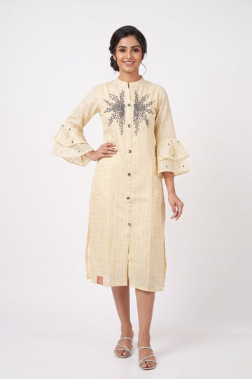 Ivory Shimmer Embroidered Midi Kurta Dress