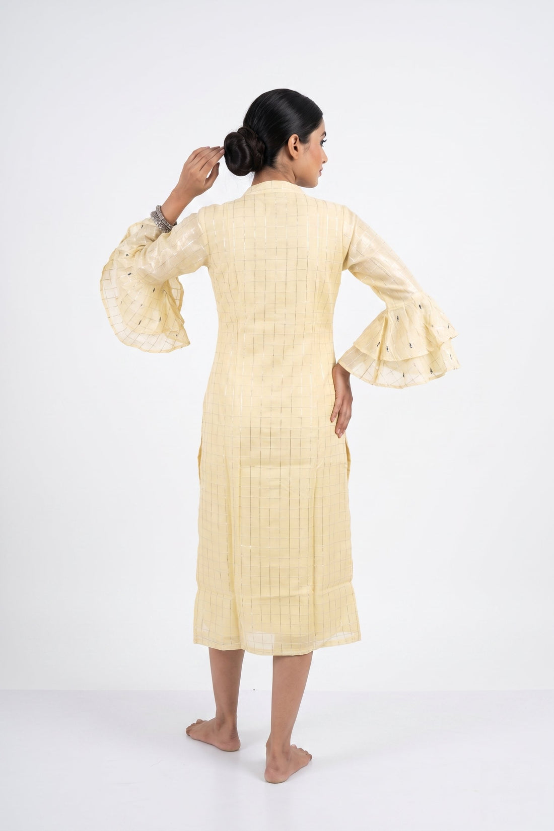 Ivory Shimmer Embroidered Midi Kurta Dress