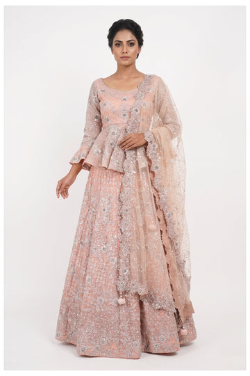 Blush Pink Hand Embroidered Designer Lehenga Choli With Net Dupatta