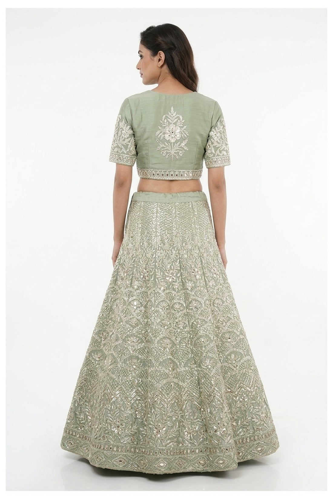 Sage Green Embroidered Lehenga Choli With Net Dupatta